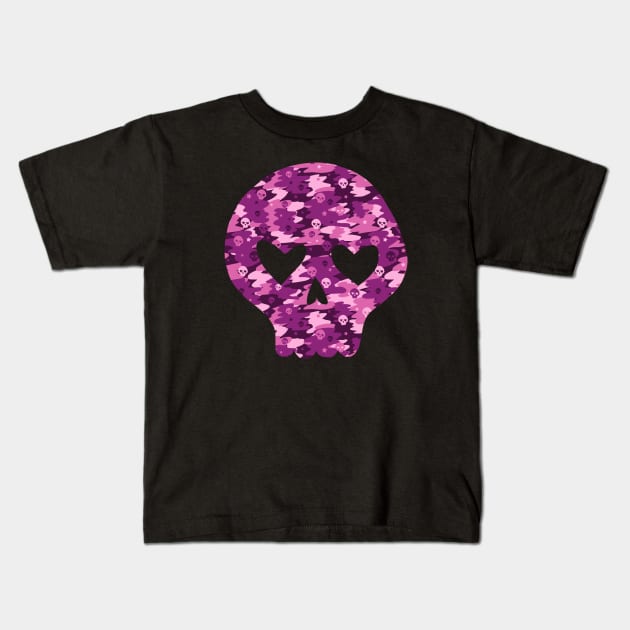 Amethyst Camo Skull Kids T-Shirt by Ellador